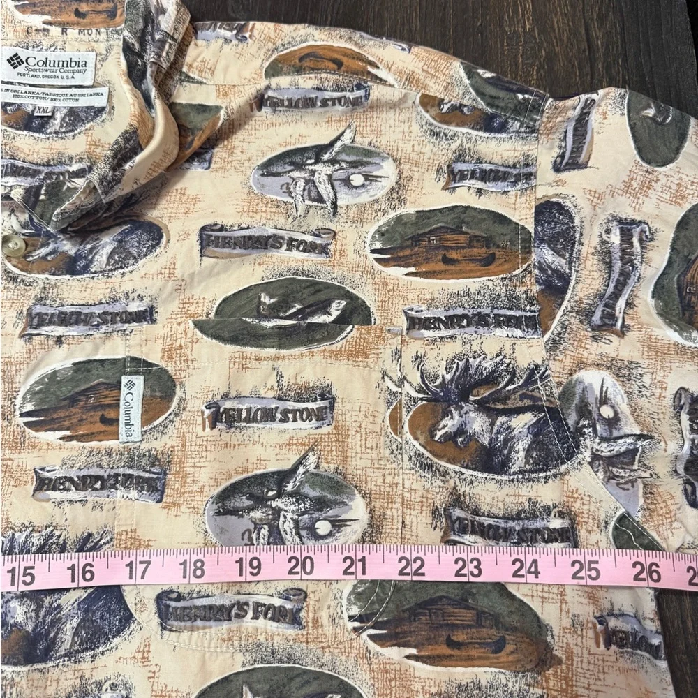 Columbia Yellowstone Wildlife Print Shirt 100% Cotton Vintage Outdoors Size XXL